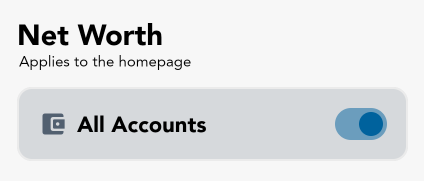 Net Worth section settings